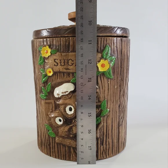 Treasure Craft Owl Wood Grain Sugar Canister Ceramic Made In USA Vintage 60s - Picture 2 of 15